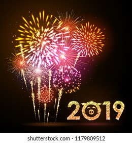 Vector holiday festival golden firework. Happy new year card 201