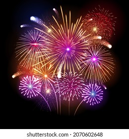 Vector holiday festival golden firework. Independence day, Christmas, New Year party