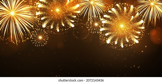 Vector holiday festival golden firework. Independence day, Christmas, New Year party