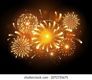 Vector holiday festival golden firework. Independence day, Christmas, New Year party