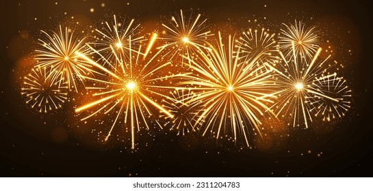 Vector holiday festival golden firework. Independence day, Christmas, New Year party - Shutterstock ID 2311204783