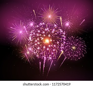 Vector holiday festival pink firework. Independence day
