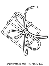 Vector holiday festive gift with ribbon. Holiday coloring page