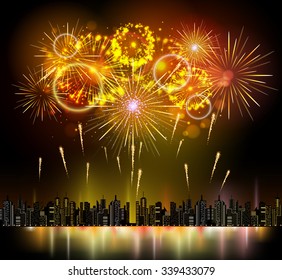 Vector holiday firework and night city