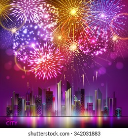 Vector holiday firework and night city