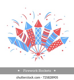 Vector holiday firework. Set of rockets or firecrackers