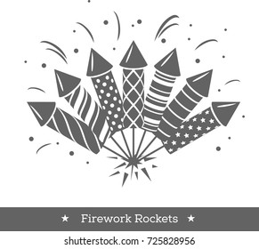 Vector holiday firework. Set of rockets or firecrackers