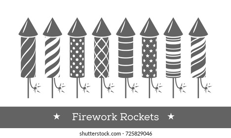 Vector holiday firework. Set of rockets or firecrackers