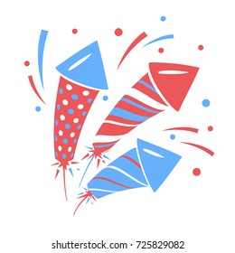 Vector holiday firework. Set of rockets or firecrackers