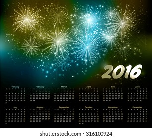 Vector Holiday Fireworks Background. Calendar 2016. EPS 10