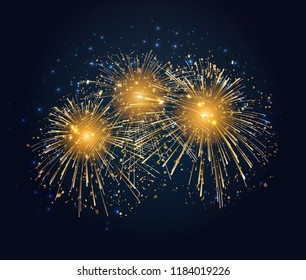 Vector Holiday Fireworks Background. Happy New Year 2019