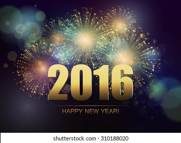 Vector Holiday Fireworks Background. Happy New Year 2016