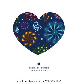 Vector holiday fireworks heart silhouette pattern frame