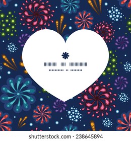 Vector holiday fireworks heart silhouette pattern frame