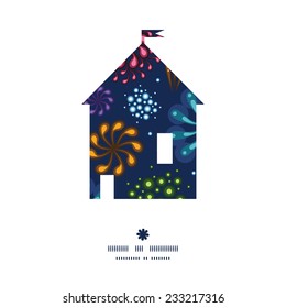 Vector holiday fireworks house silhouette pattern frame