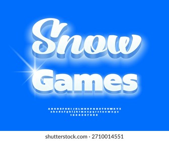 Vector Festiva flyer Juegos de nieve. Única fuente 3D blanca brillante. Conjunto de letras y números de alfabeto de estilo invernal.