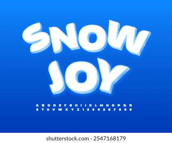 Vector holiday flyer Snow Joy. Cold White Font. Stylish 3D Alphabet Letters and Numbers set.