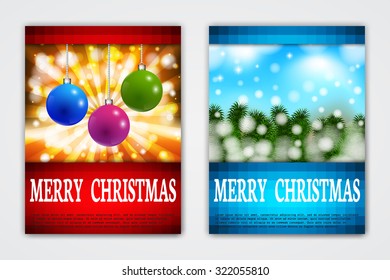 Vector Holiday Flyers. Invitation Illustration.  Decoration Templates. Greeting Ornament Background  for Christmas and New Year Celebration.