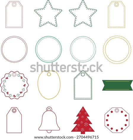 Vector Holiday Gift Tags and Labels Set. Outline and Filled Christmas Shapes Collection for Design