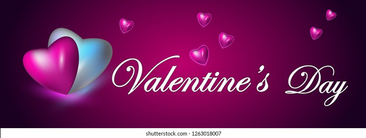 Vector holiday illustration with a couple of hearts and the inscription Valentine's Day. Happy Valentines Day banner