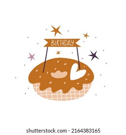 Vector holiday illustration with donut. Modern birthday print