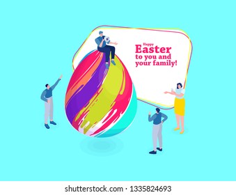 vector holiday illustration. flat isometry of happy easter to you and your family. modern graphics for easter design