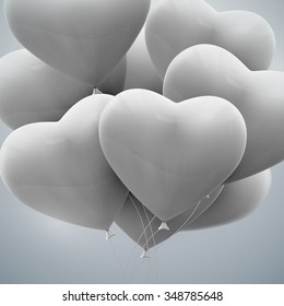 vector holiday illustration of flying bunch of balloon hearts. Happy Valentines Day