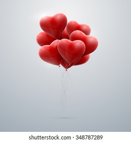 vector holiday illustration of flying bunch of red balloon hearts. Happy Valentines Day