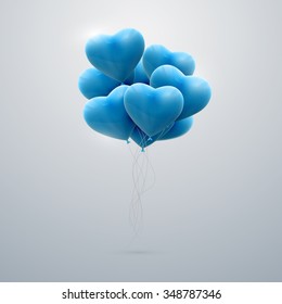 vector holiday illustration of flying bunch of blue balloon hearts. Happy Valentines Day