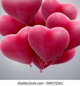 vector holiday illustration of flying bunch of pink balloon hearts. Happy Valentines Day