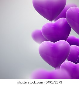 vector holiday illustration of flying bunch of purple balloon hearts. Happy Valentines Day