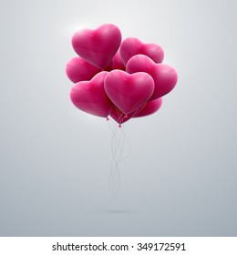 vector holiday illustration of flying bunch of pink balloon hearts. Happy Valentines Day