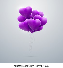 vector holiday illustration of flying bunch of purple balloon hearts. Happy Valentines Day