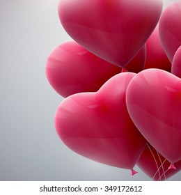 vector holiday illustration of flying bunch of pink balloon hearts. Happy Valentines Day