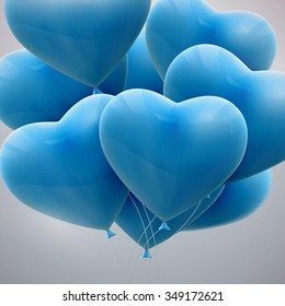 vector holiday illustration of flying bunch of blue balloon hearts. Happy Valentines Day