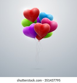 vector holiday illustration of flying bunch of balloon hearts. Happy Valentines Day