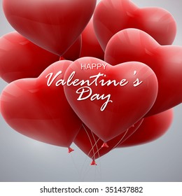 vector holiday illustration of flying bunch of balloon hearts. Happy Valentines Day