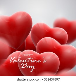 vector holiday illustration of flying bunch of balloon hearts. Happy Valentines Day