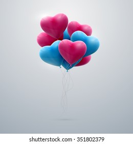 vector holiday illustration of flying bunch of balloon hearts. Happy Valentines Day