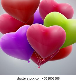 vector holiday illustration of flying bunch of balloon hearts. Happy Valentines Day