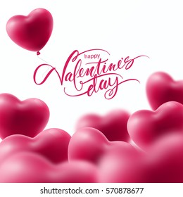 vector holiday illustration of flying bunch of balloon hearts. Happy Valentines Day