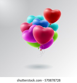 vector holiday illustration of flying bunch of balloon hearts. Happy Valentines Day