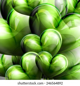 vector holiday illustration of flying green balloon hearts. Valentines Day or wedding background