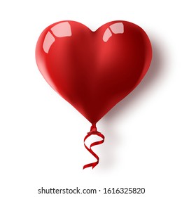 Vector holiday illustration of flying red balloon in form of heart on light background. Happy Valentines Day