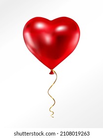 Vector holiday illustration of flying red balloon in form of heart on light background. Happy Valentines Day