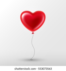 Vector holiday illustration of flying red balloon in form of heart on light background. Happy Valentines Day