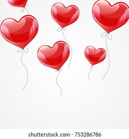 Vector holiday illustration of flying red balloon hearts. Happy Valentines Day. Festive decoration. Balloon Hearts. 