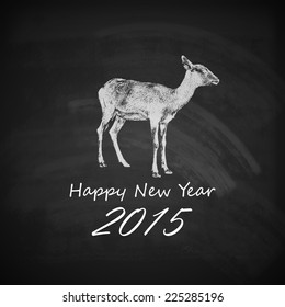Vector holiday illustration of a goat on the blackboard chalk texture. greeting card design with a symbol of the 2015 year. happy new 2015 year