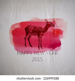 Vector holiday illustration of a goat on the watercolor texture. greeting card design with a symbol of the 2015 year. happy new 2015 year