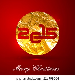 vector holiday illustration of a golden metallic foil sign 2015 year on the red vivid background with sparkles. Merry Christmas and Happy New 2015 Year